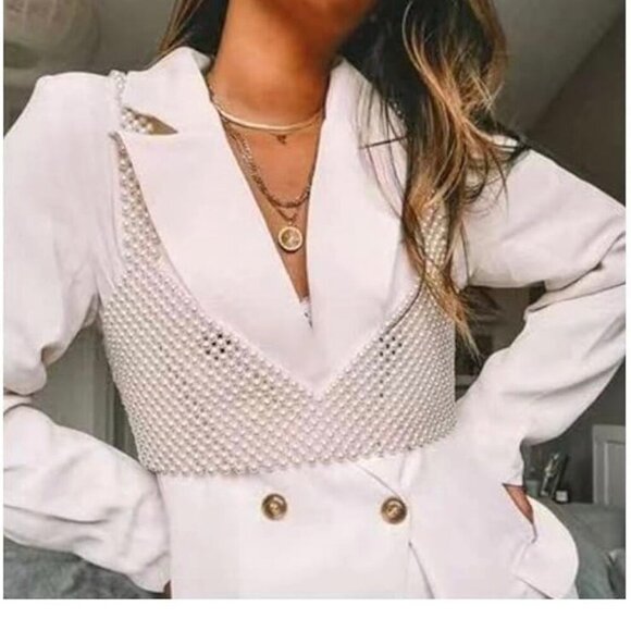 Beaded Tank Top Pearls Bra One Size - Picture 7 of 10